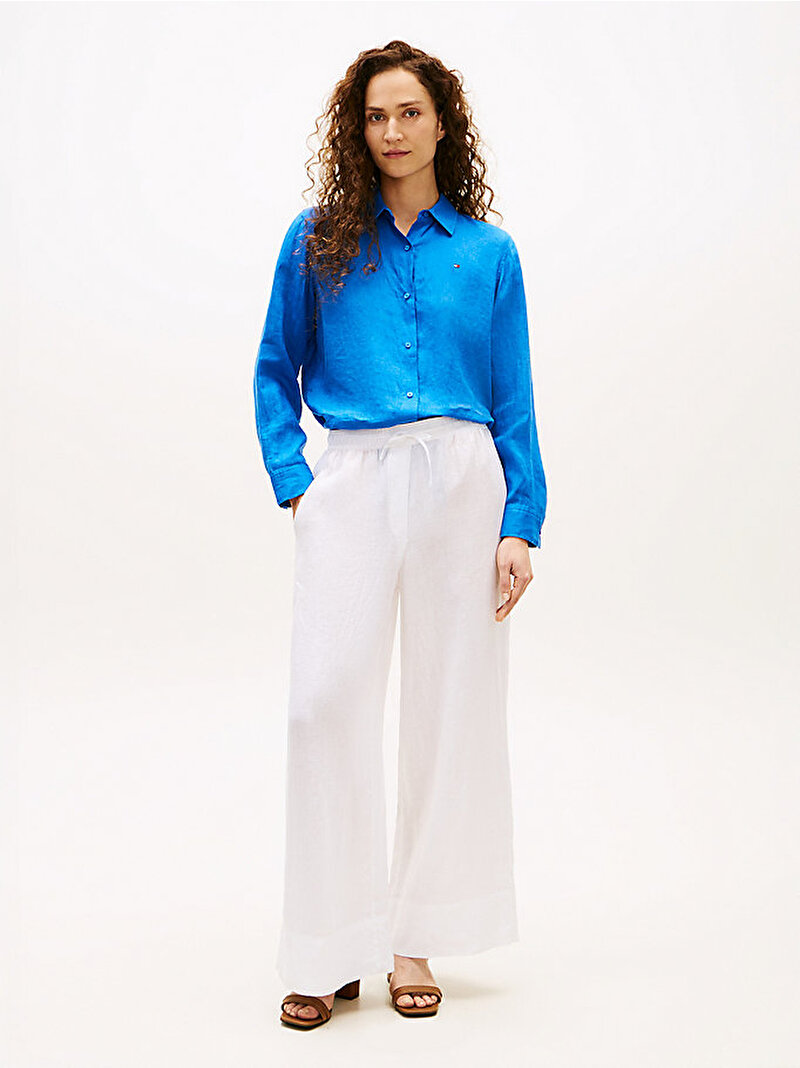Kadın Essential Linen Relaxed Gömlek Mavi WW0WW44679C4U
