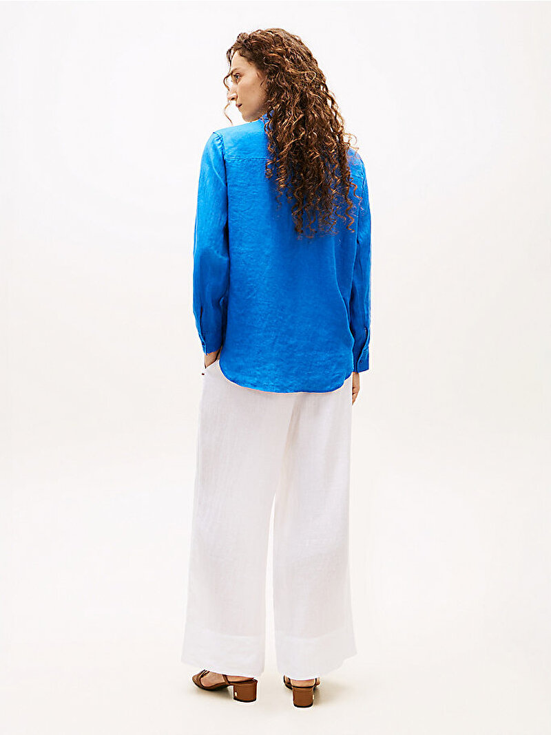 Kadın Essential Linen Relaxed Gömlek Mavi WW0WW44679C4U