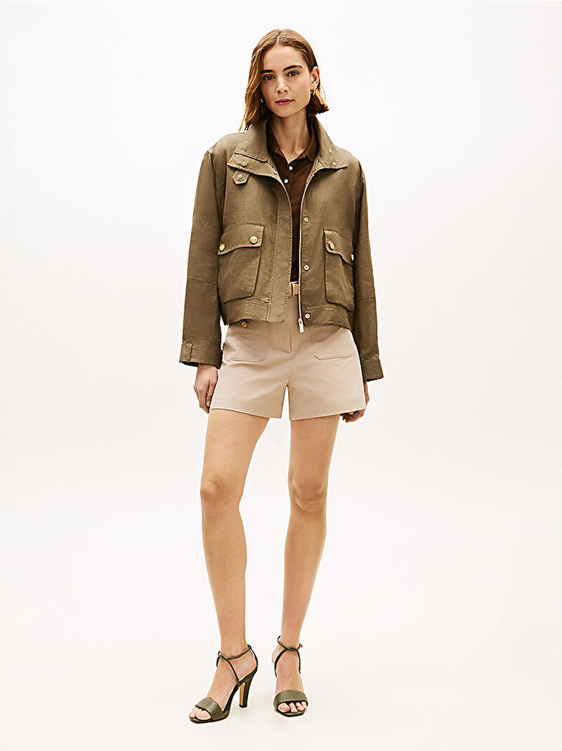 Kadın Linen Utility Bomber Ceket Yeşil WW0WW48616RBU