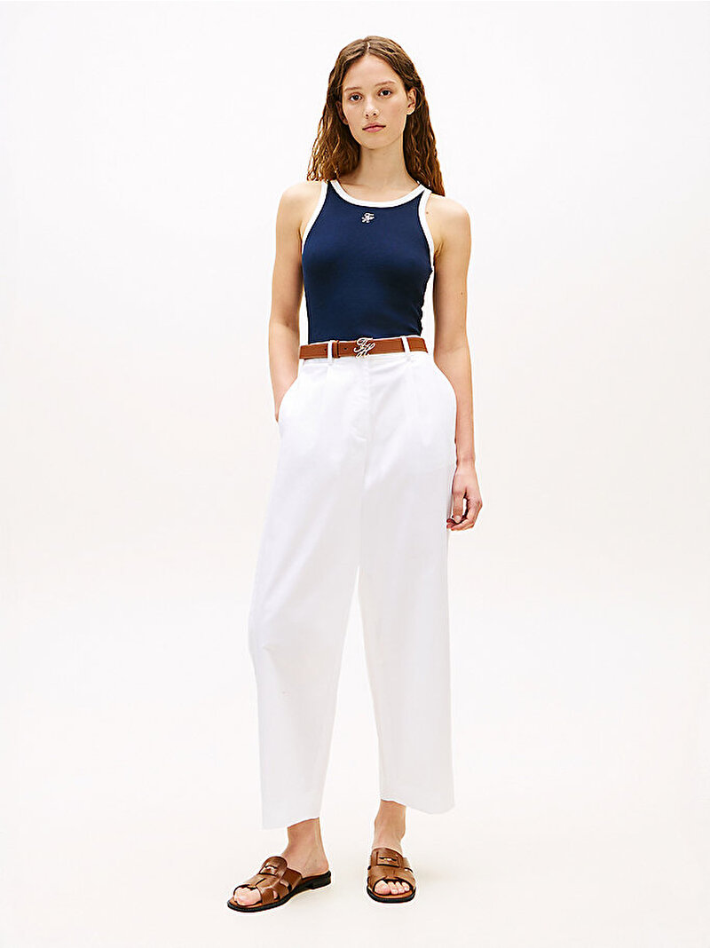 Kadın Contrast Bind Rib T-shirt Lacivert WW0WW48712C1G
