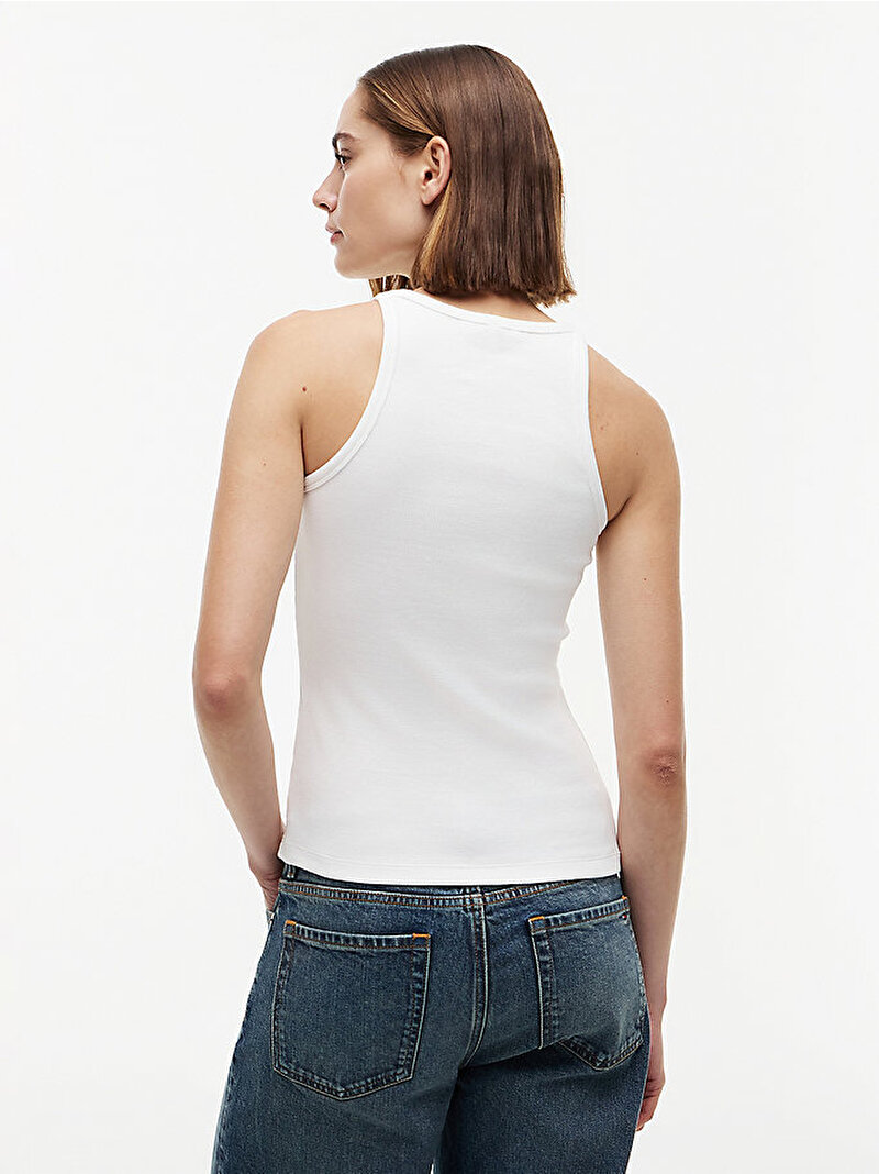 Kadın Contrast Bind Rib T-shirt Ekru WW0WW48712YBL