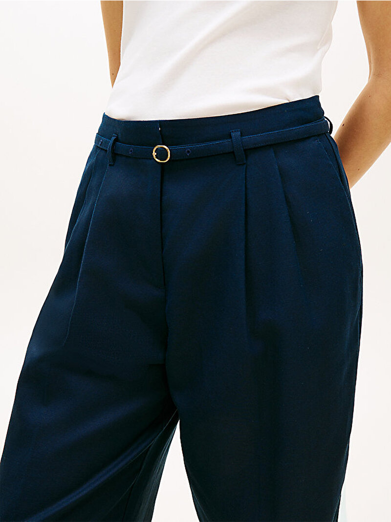 Kadın Linen Blend Wide Leg Pantolon Lacivert WW0WW48884C1G