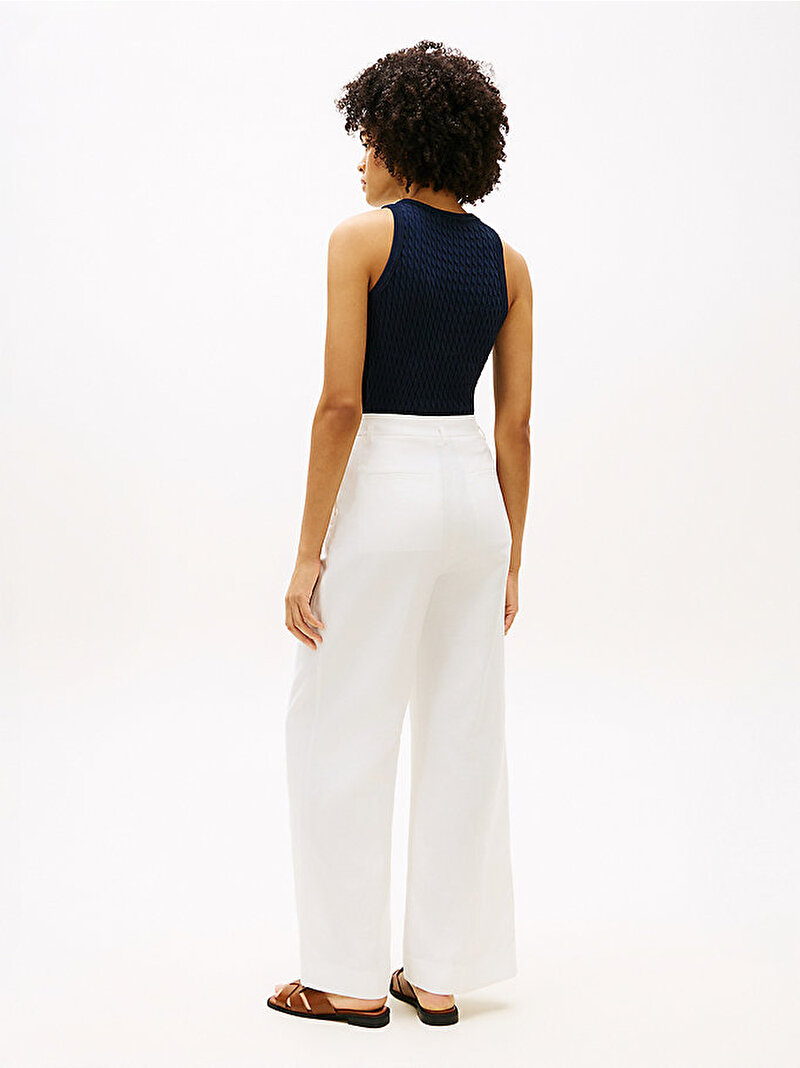 Kadın Linen Blend Wide Leg Pantolon Beyaz WW0WW48884YCF