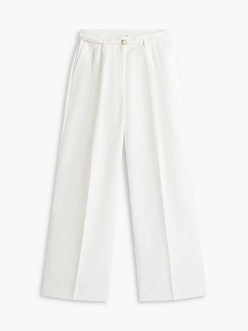 Kadın Linen Blend Wide Leg Pantolon Beyaz WW0WW48884YCF