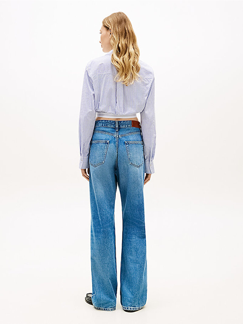 Kadın Poplin Cropped Brand Gömlek Mavi WW0WW489030Y9