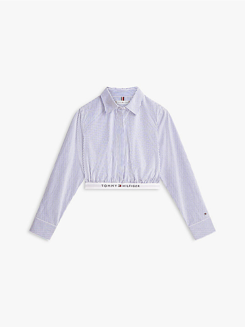 Kadın Poplin Cropped Brand Gömlek Mavi WW0WW489030Y9