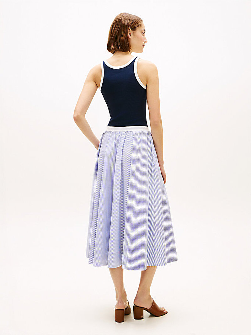 Kadın Poplin Branded Midi Etek Mavi WW0WW489360Y9