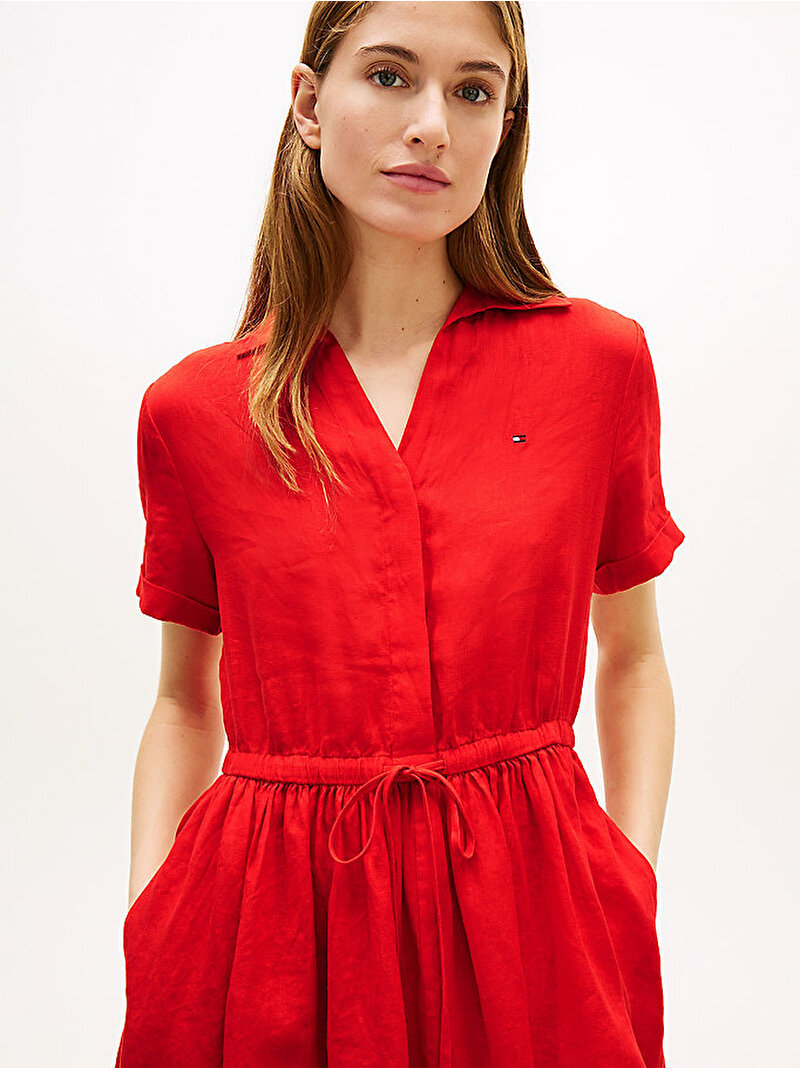 Kadın Essential Linen Elbise Kırmızı WW0WW48950SNE