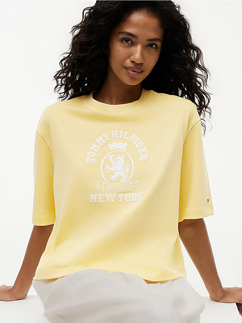 Kadın Garment Dye Crest Boxy T-shirt Sarı WW0WW50021ZF0