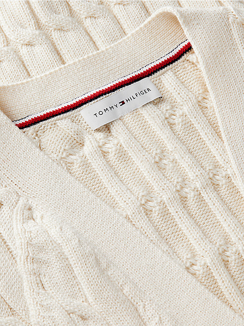 Kadın Mid Cable Yelek Kazak Beyaz WW0WW50075Z00