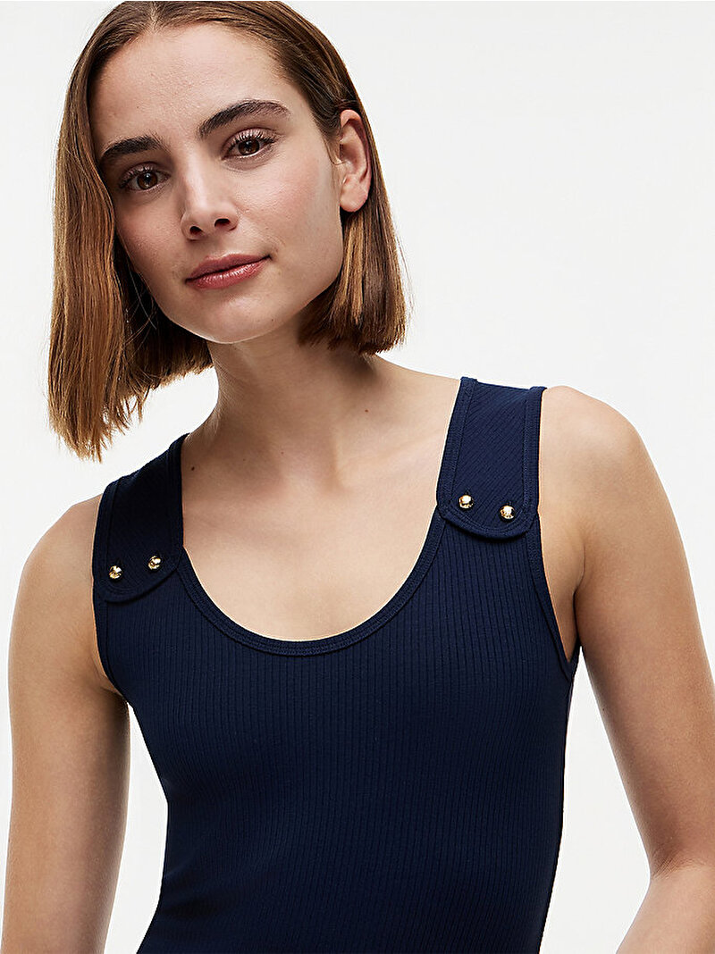 Kadın Gold Button T-shirt Lacivert WW0WW52112C1G