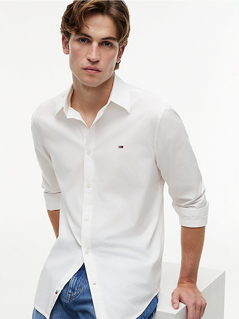 Erkek TJM Regular Poplin Gömlek Ekru DM0DM22026YBL