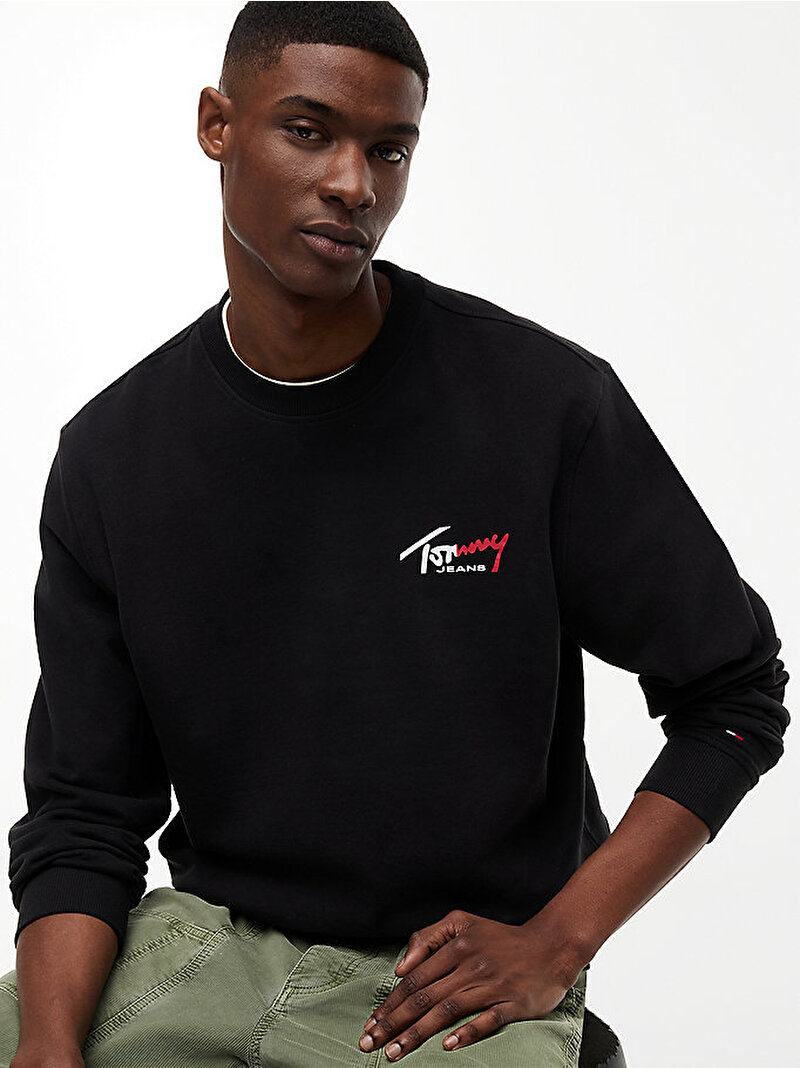 Erkek Tjm Regular Entry Sign Sweatshirt Siyah DM0DM23116BDS