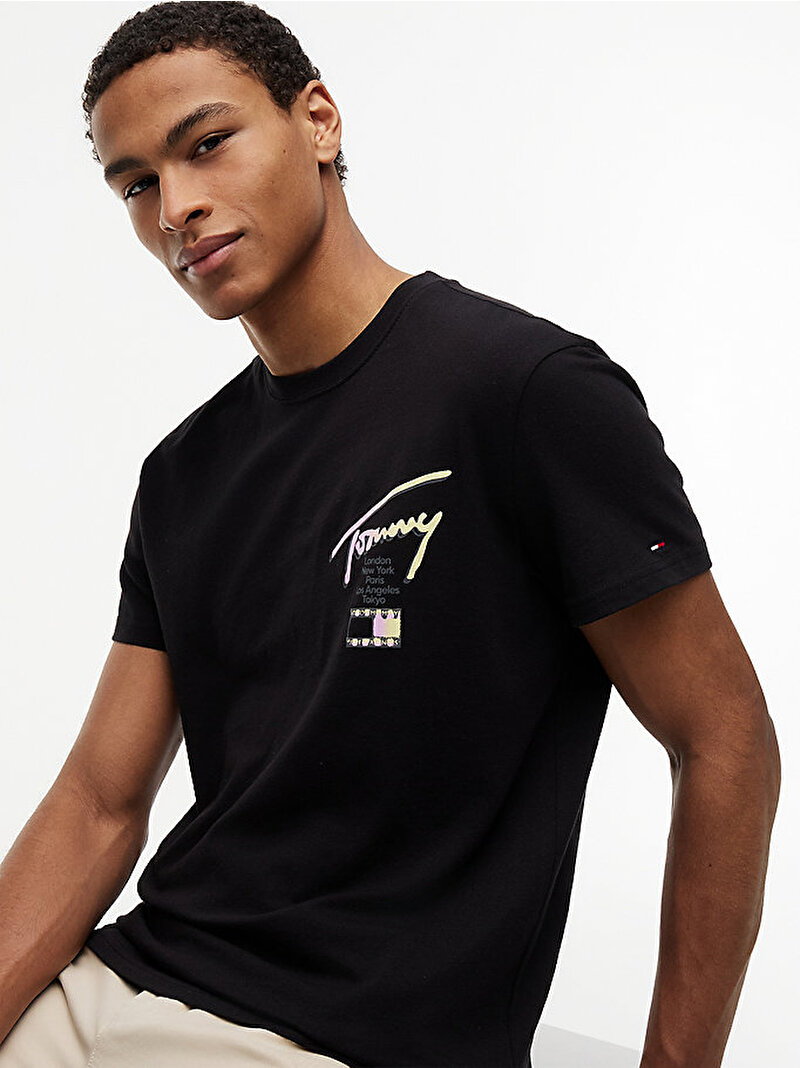 Erkek TJM Regular City Sign T-shirt Siyah DM0DM23253BDS