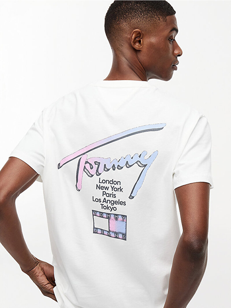 Erkek TJM Regular City Sign T-shirt Ekru DM0DM23253YBL