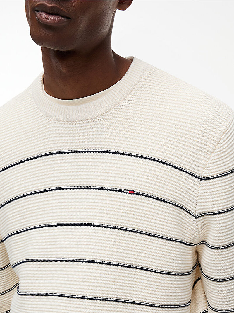 Erkek TJM Slim Stripe Kazak Beyaz DM0DM23384YBH