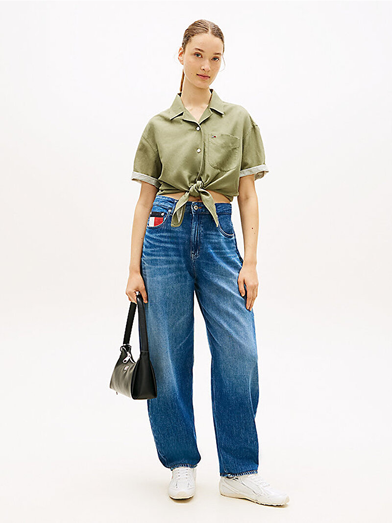 Kadın TJW Tie Front Linen Gömlek Yeşil DW0DW22210L9P