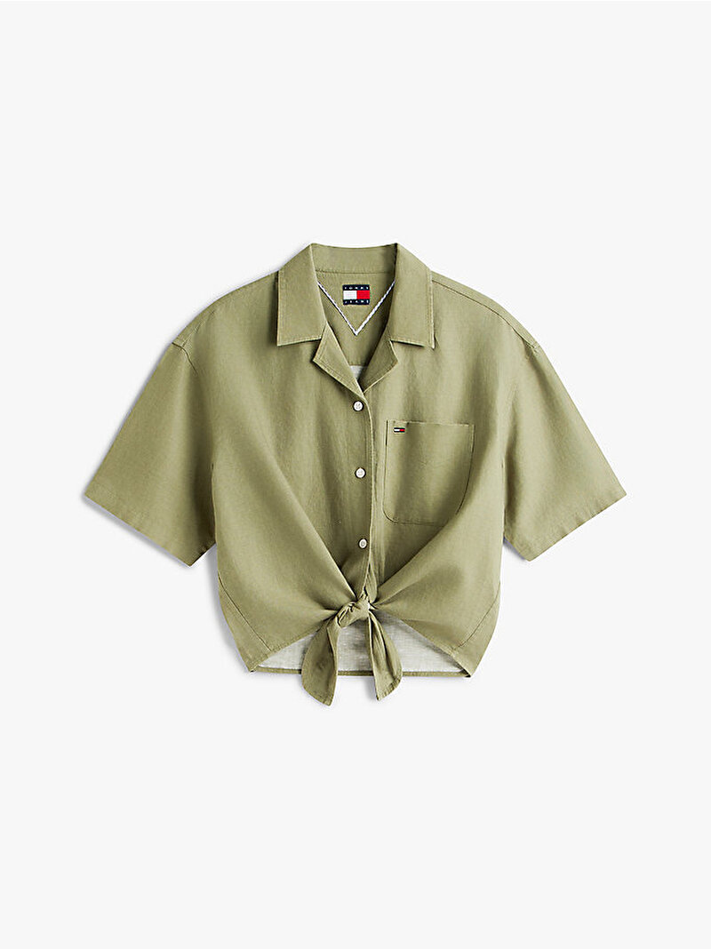 Kadın TJW Tie Front Linen Gömlek Yeşil DW0DW22210L9P