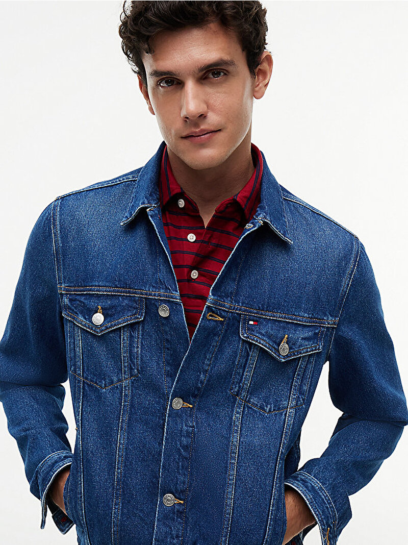Erkek Regular Trucker Denim Ceket Mavi MW0MW426291BN