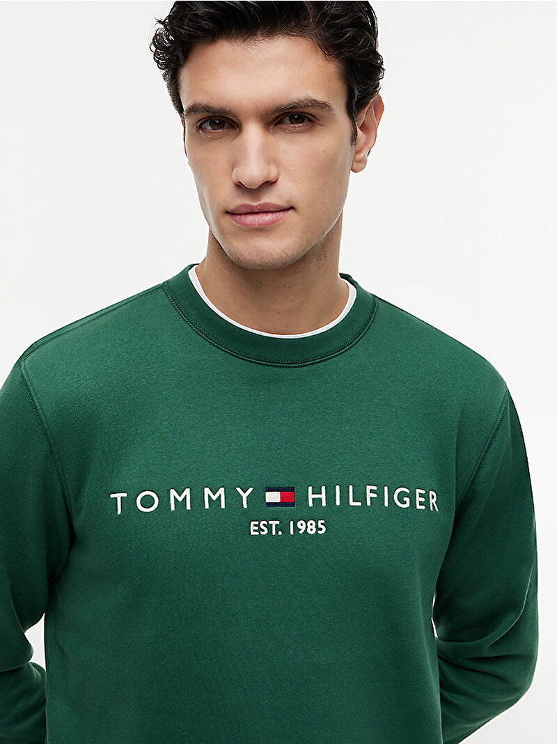 Erkek Tommy Logo Sweatshirt Yeşil MW0MW11596L2N