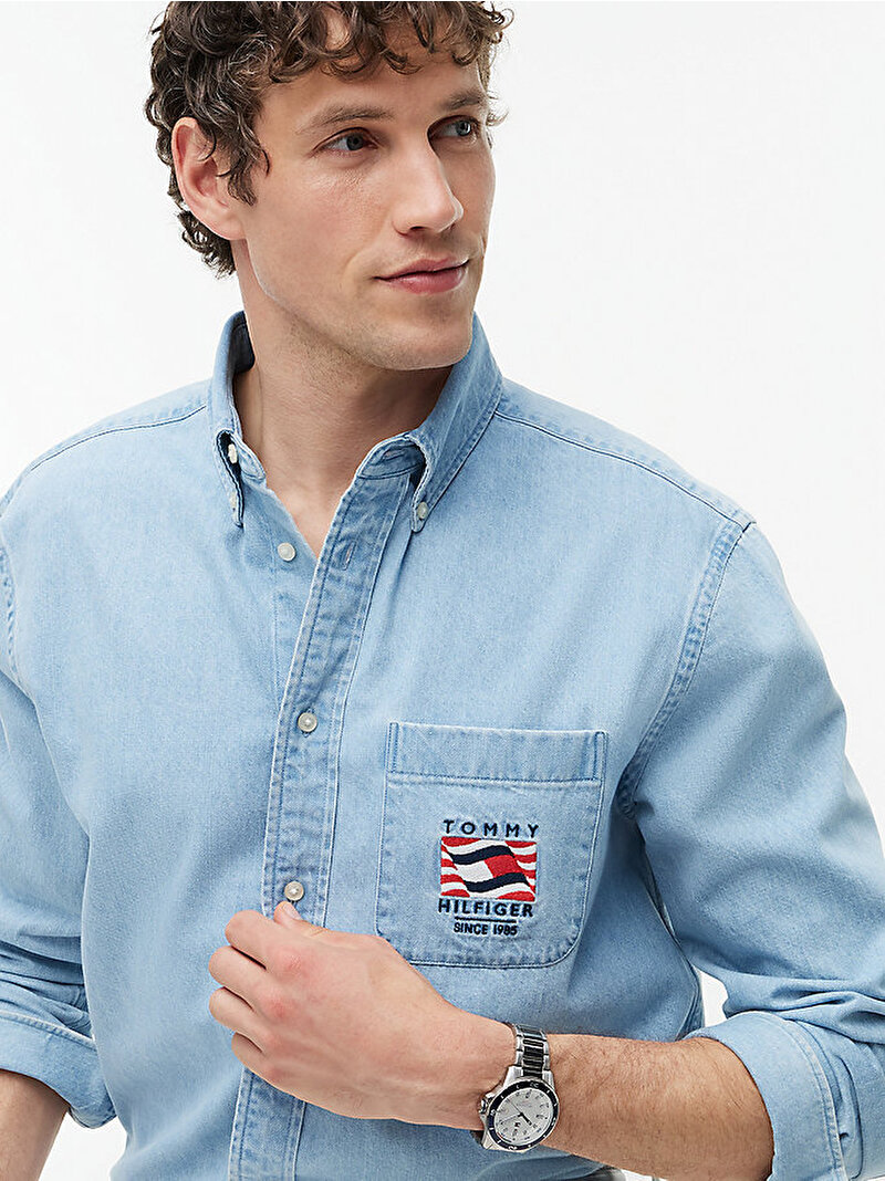 Erkek Denim Gömlek Mavi MW0MW442681AA