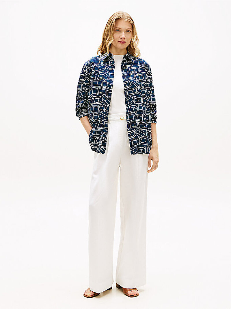 Kadın Essential Linen Relaxed Gömlek Lacivert WW0WW446790GY