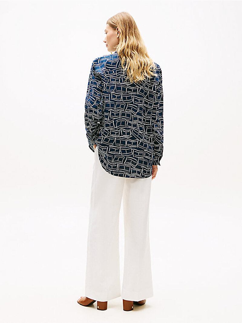 Kadın Essential Linen Relaxed Gömlek Lacivert WW0WW446790GY