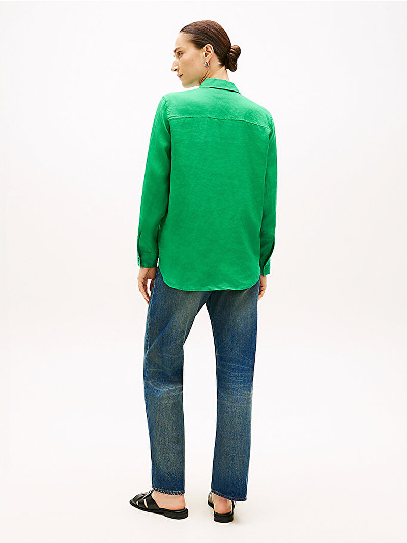 Kadın Essential Linen Relaxed Gömlek Yeşil WW0WW44679MS3
