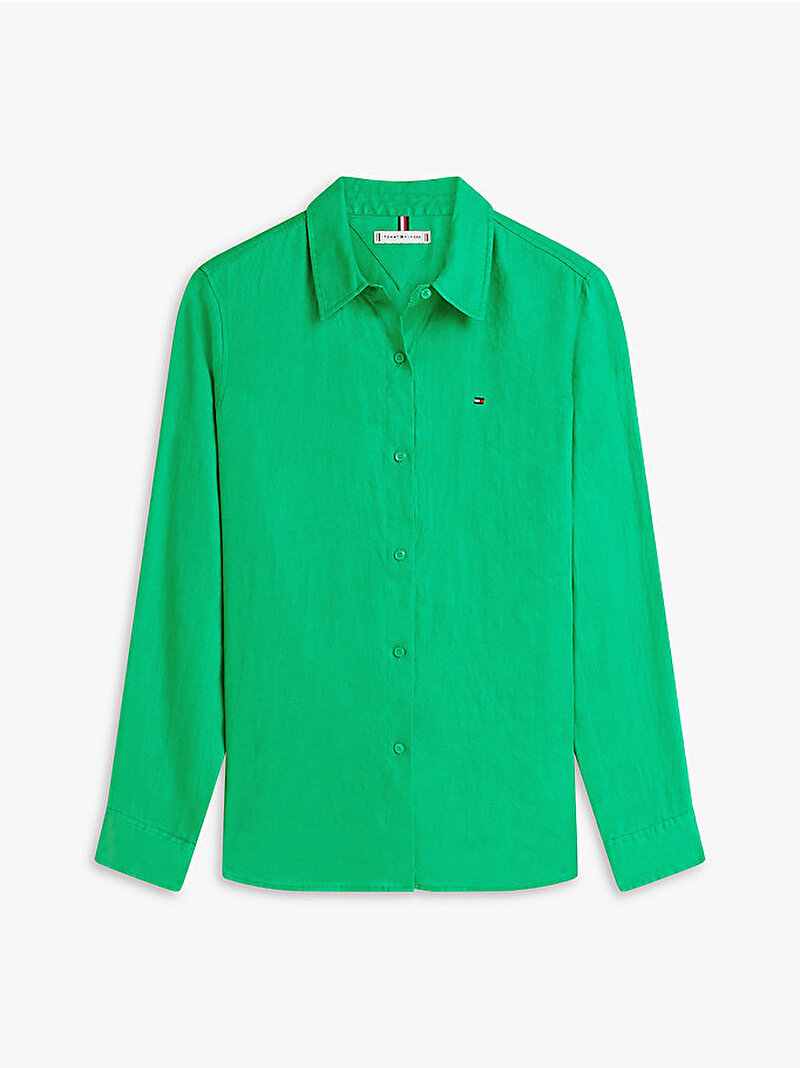 Kadın Essential Linen Relaxed Gömlek Yeşil WW0WW44679MS3
