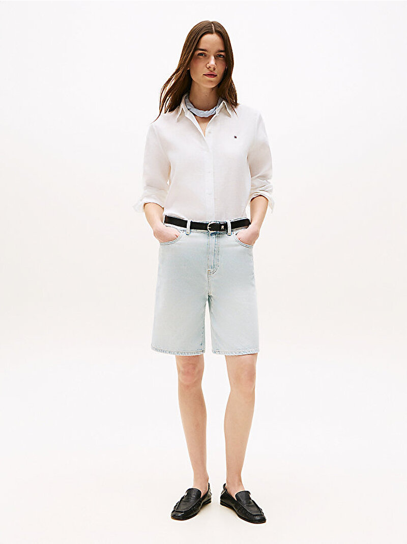Kadın Essential Linen Relaxed Gömlek Beyaz WW0WW44679YCF