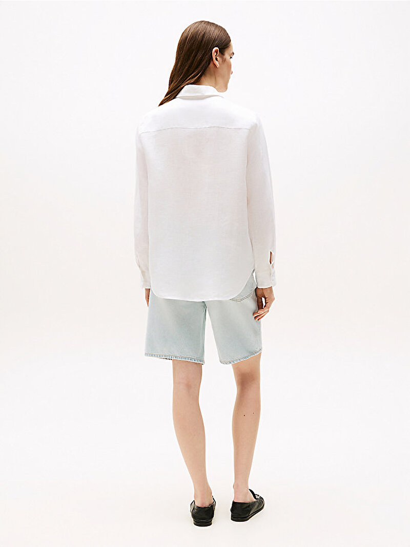 Kadın Essential Linen Relaxed Gömlek Beyaz WW0WW44679YCF