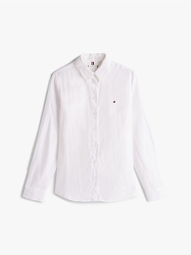 Kadın Essential Linen Relaxed Gömlek Beyaz WW0WW44679YCF