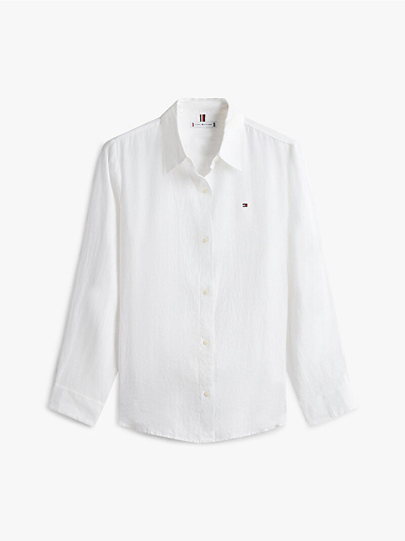 Kadın Essential Linen Relaxed Gömlek Beyaz WW0WW44679YCF
