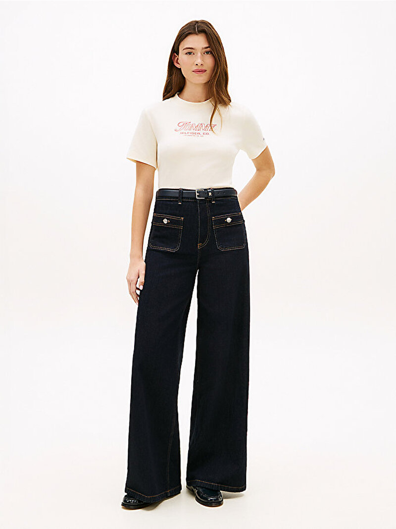 Kadın Tilt Graphic Regular T-shirt Beyaz WW0WW48707AEF