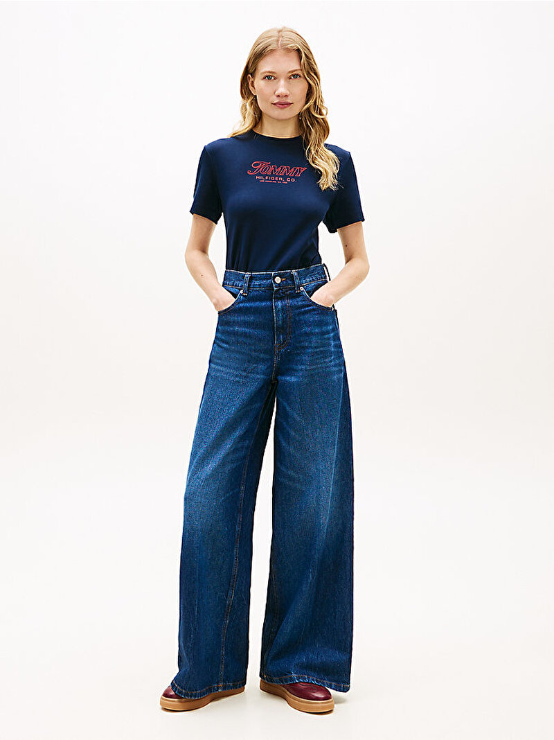 Kadın Tilt Graphic Regular T-shirt Lacivert WW0WW48707C1G