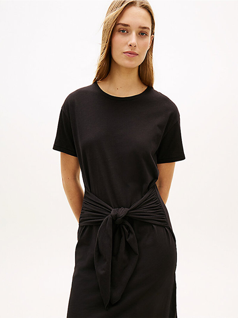 Kadın Slub Knot Midi Elbise Siyah WW0WW48747BDS