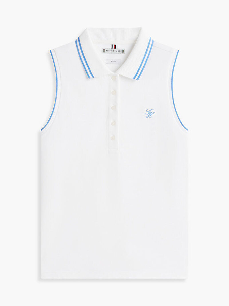 Kadın Pique Tipping Kolsuz Polo T-shirt Ekru WW0WW49561YBL