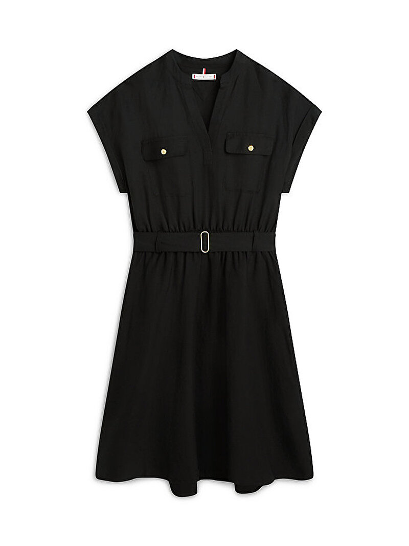 Kadın Vis/Linen Kemerli Elbise Siyah WW0WW49659BDS