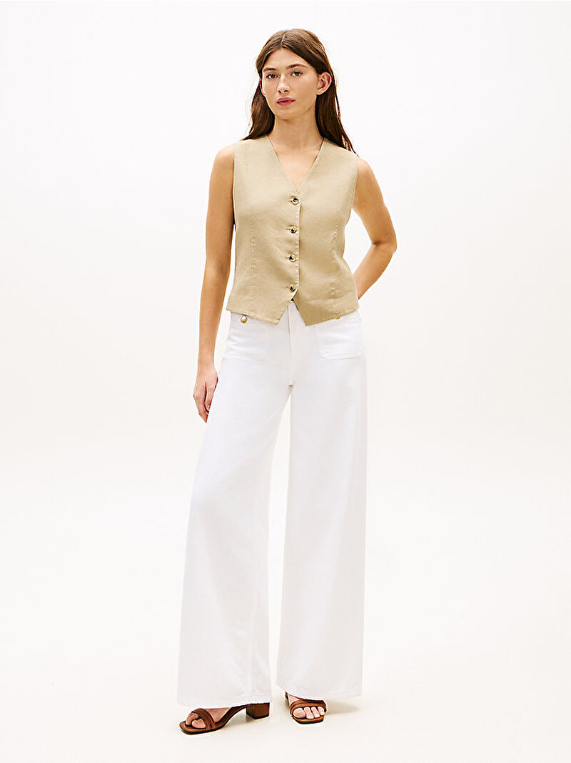 Kadın New Essential Linen Yelek Bej WW0WW50765AEG