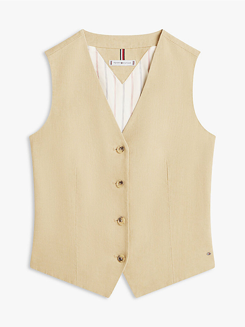 Kadın New Essential Linen Yelek Bej WW0WW50765AEG