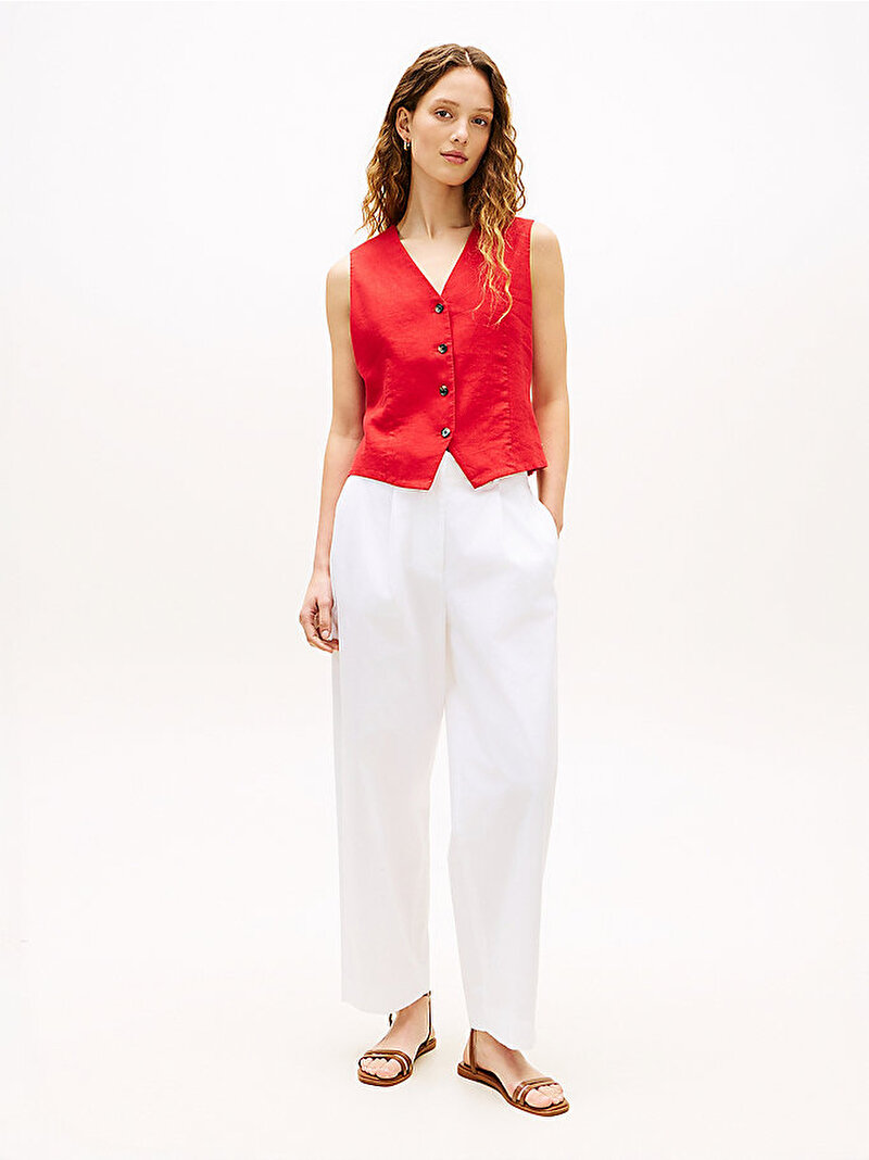 Kadın New Essential Linen Yelek Kırmızı WW0WW50765XLG