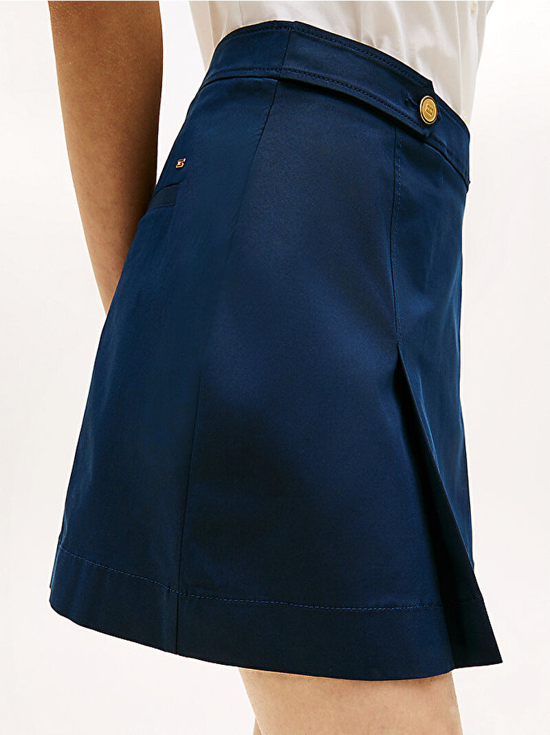 Kadın Preppy Cotton Pleated Etek Lacivert WW0WW49649C1G