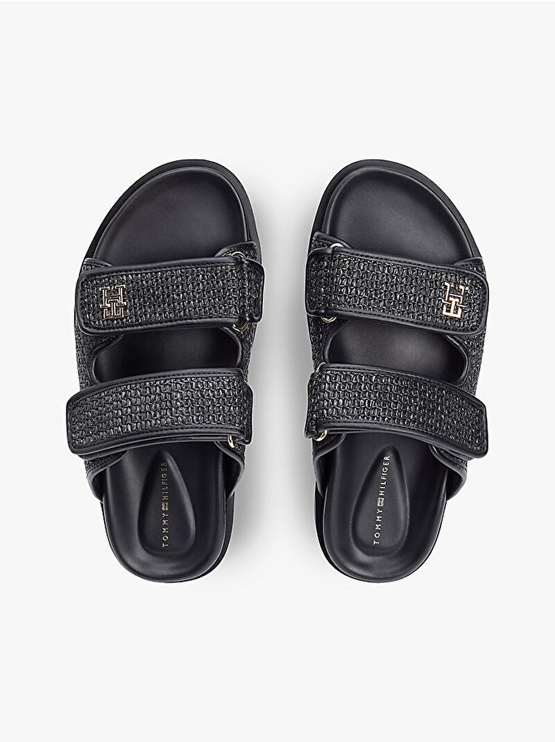 Kadın Double Strap Raffia Sandalet Siyah FW0FW09122BDS