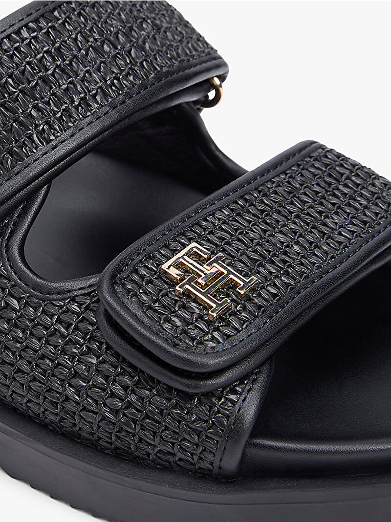 Kadın Double Strap Raffia Sandalet Siyah FW0FW09122BDS