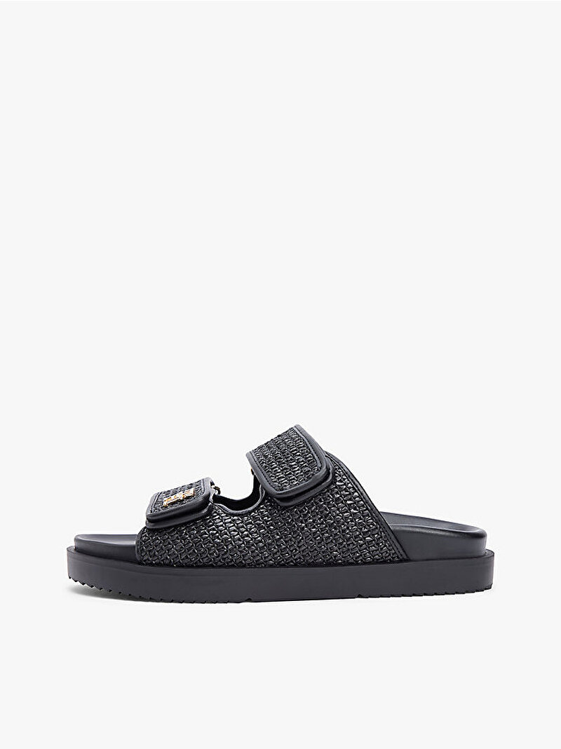 Kadın Double Strap Raffia Sandalet Siyah FW0FW09122BDS
