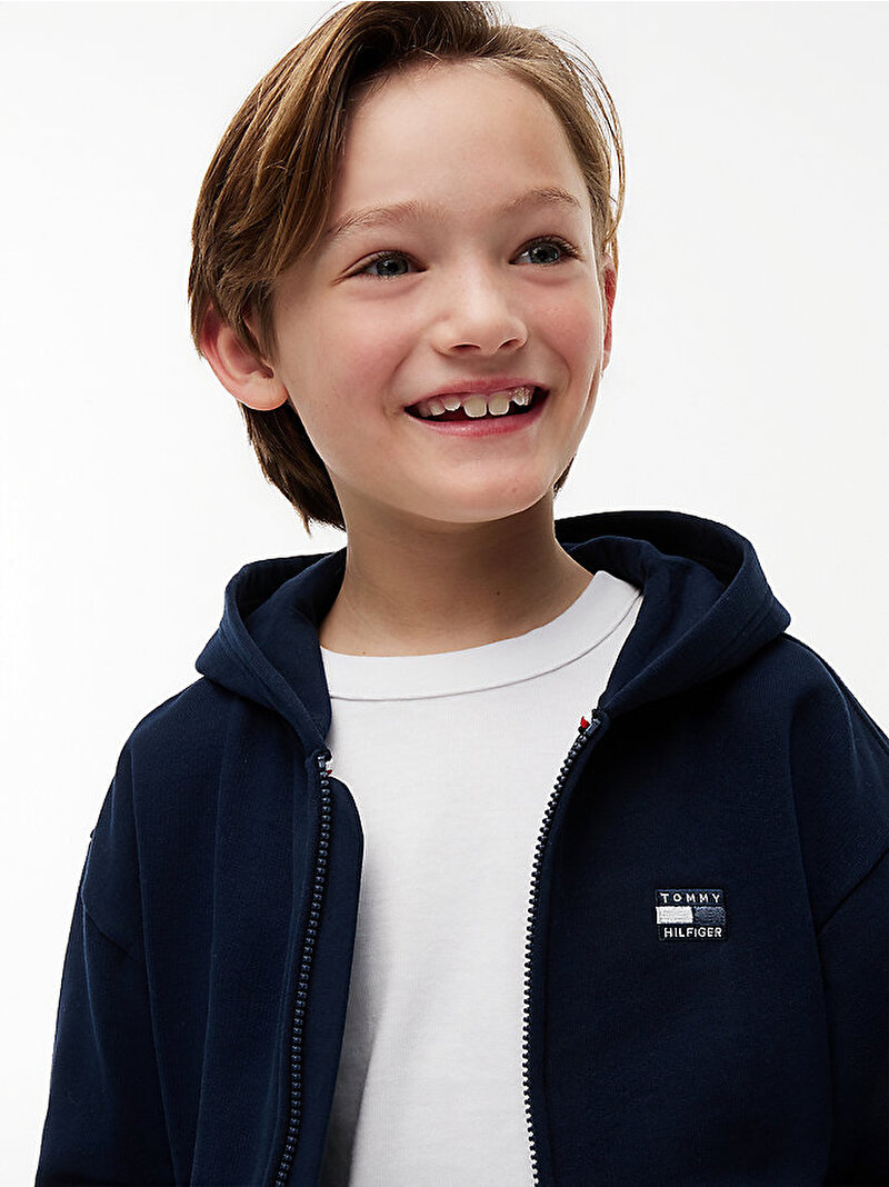 Erkek Çocuk Tonal Flag Zip Through Sweatshirt Lacivert KB0KB10553C1G