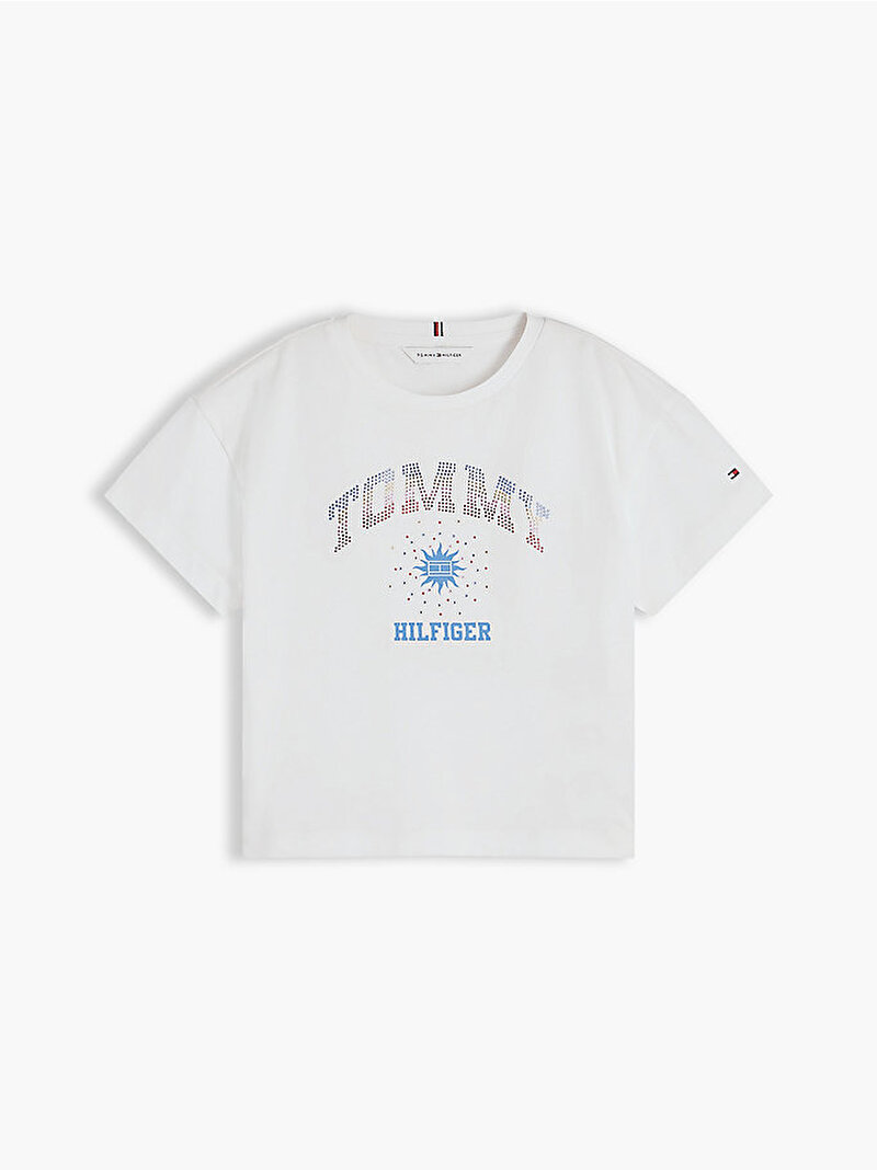 Kız Çocuk Tommy Sun Rhinestone T-shirt Beyaz KG0KG09458YBR