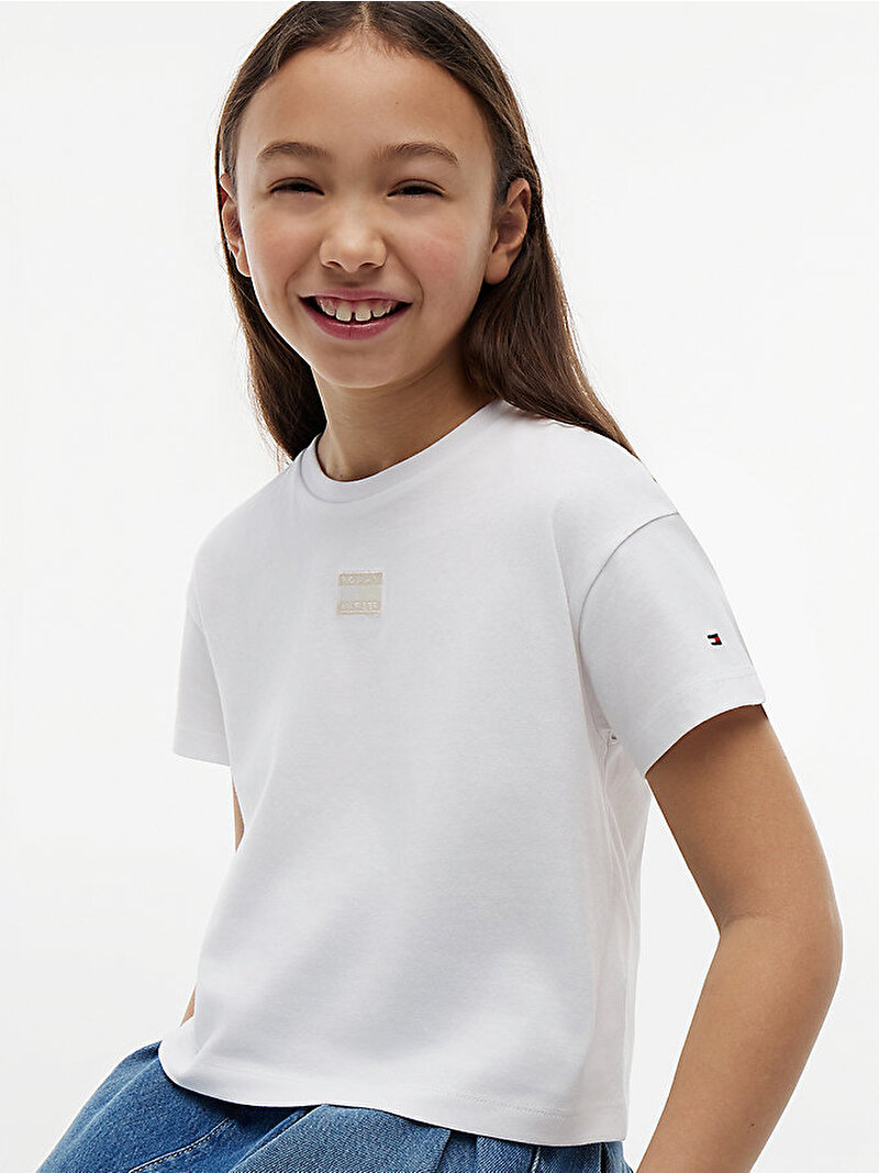 Kız Çocuk Tonal Flag T-shirt Beyaz KG0KG09488YBR