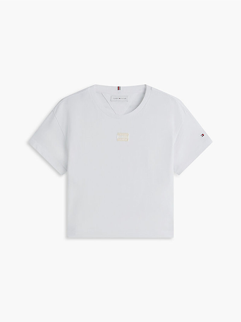 Kız Çocuk Tonal Flag T-shirt Beyaz KG0KG09488YBR