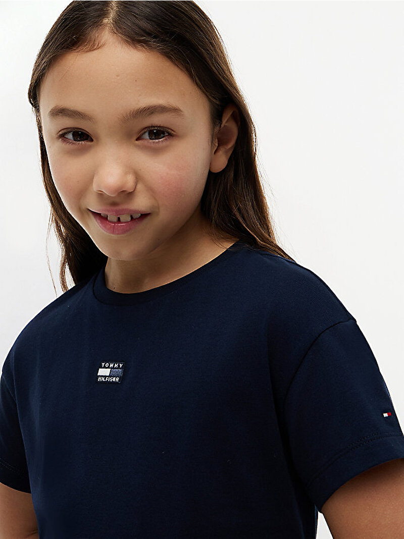 Kız Çocuk Tonal Flag T-shirt Lacivert KG0KG09488C1G